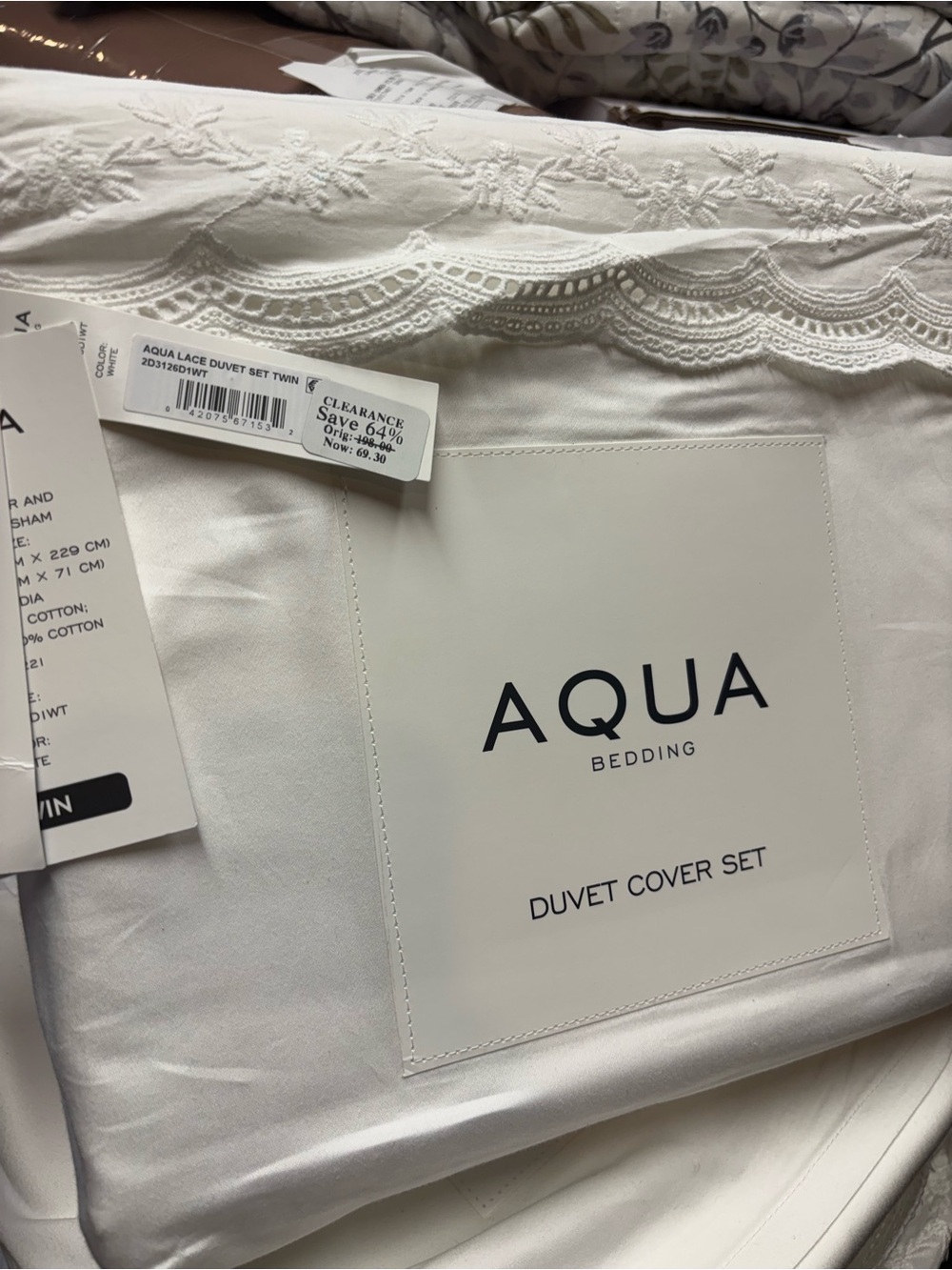 Aqua White Lace Twin Duvet Cover b153s